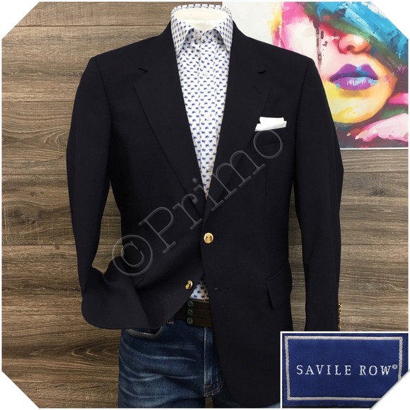 VINTAGE‎ SAVILE ROW Mens Navy Blazer Sport Coat Casual Jacket Size 42R Wool Suit